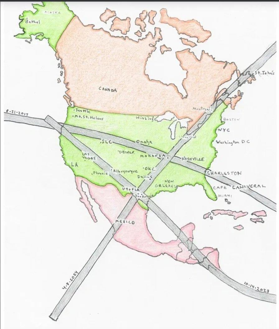 Harita üzerinde Güneş tutulmalarının oluşturduğu Alef harfi Harita üzerinde Güneş tutulmalarının oluşturduğu Alef harfi